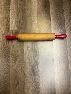Vintage Wooden Rolling Pin with Red Handles